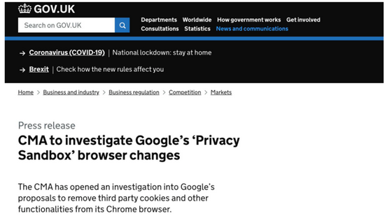 ▲ CMA 对谷歌“隐私沙盒”展开反垄断调查